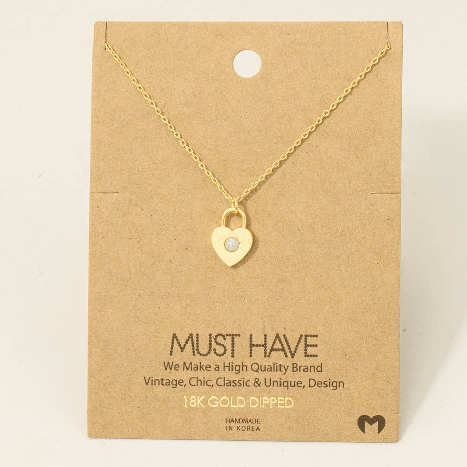 Gold Dipped Dainty Heart Lock Necklace