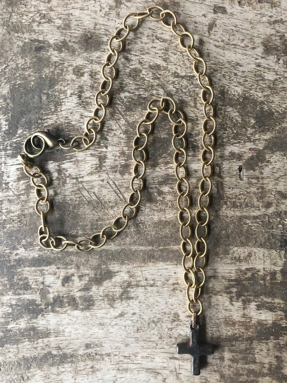 Dainty Hammered Cross Necklace