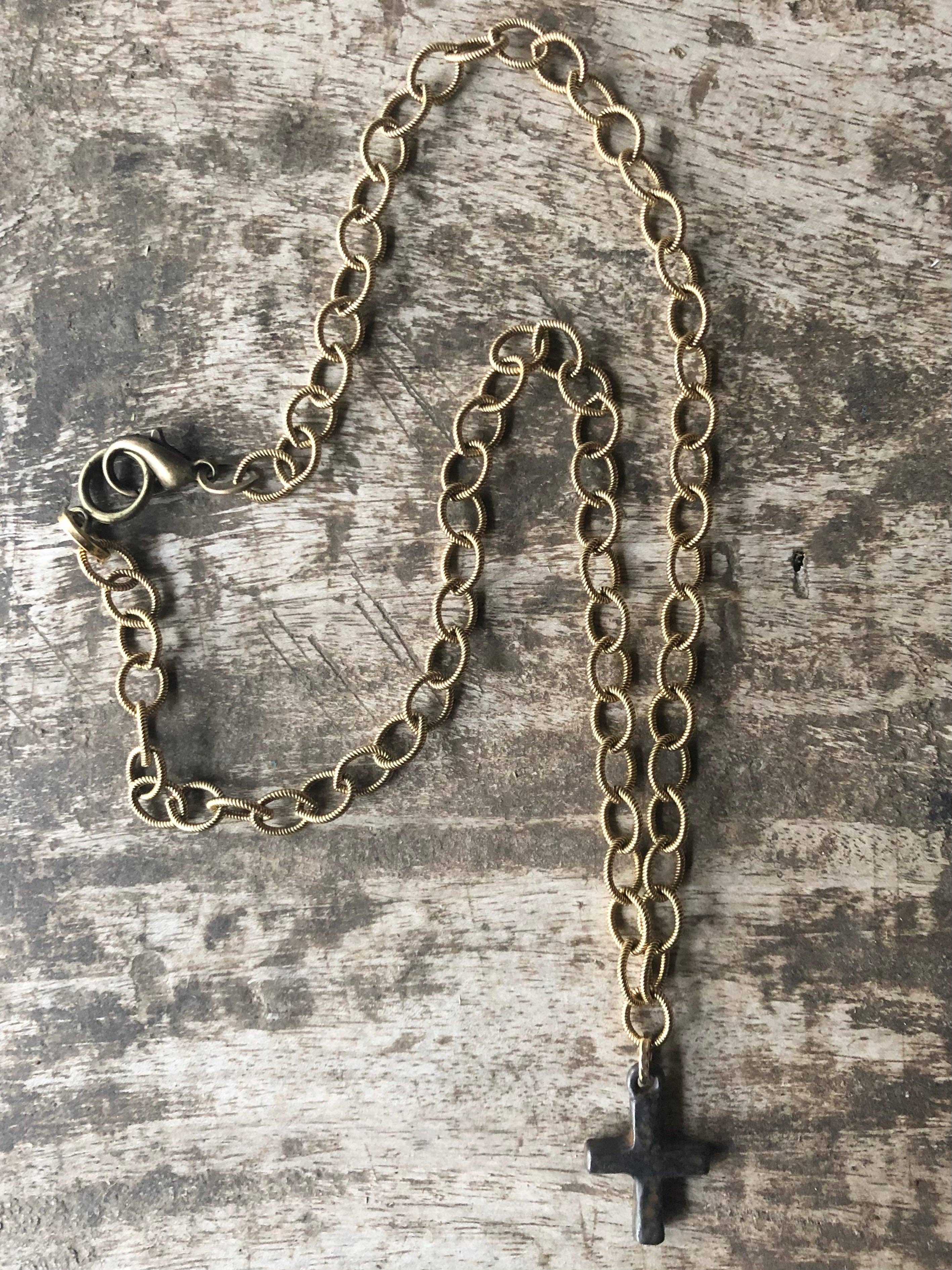 Dainty Hammered Cross Necklace