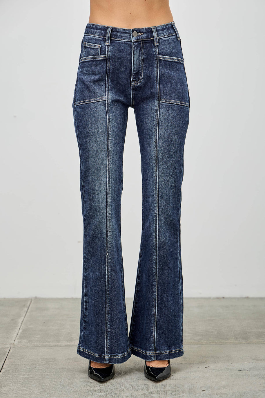 High-Rise Boot Cut Jeans Seam Detail