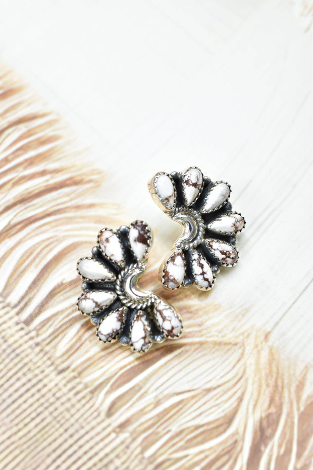 Sterling Half Moon Stone Cluster Earrings