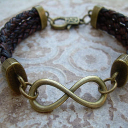 Infinity Leather Bracelet with Antique Bronze Hardware