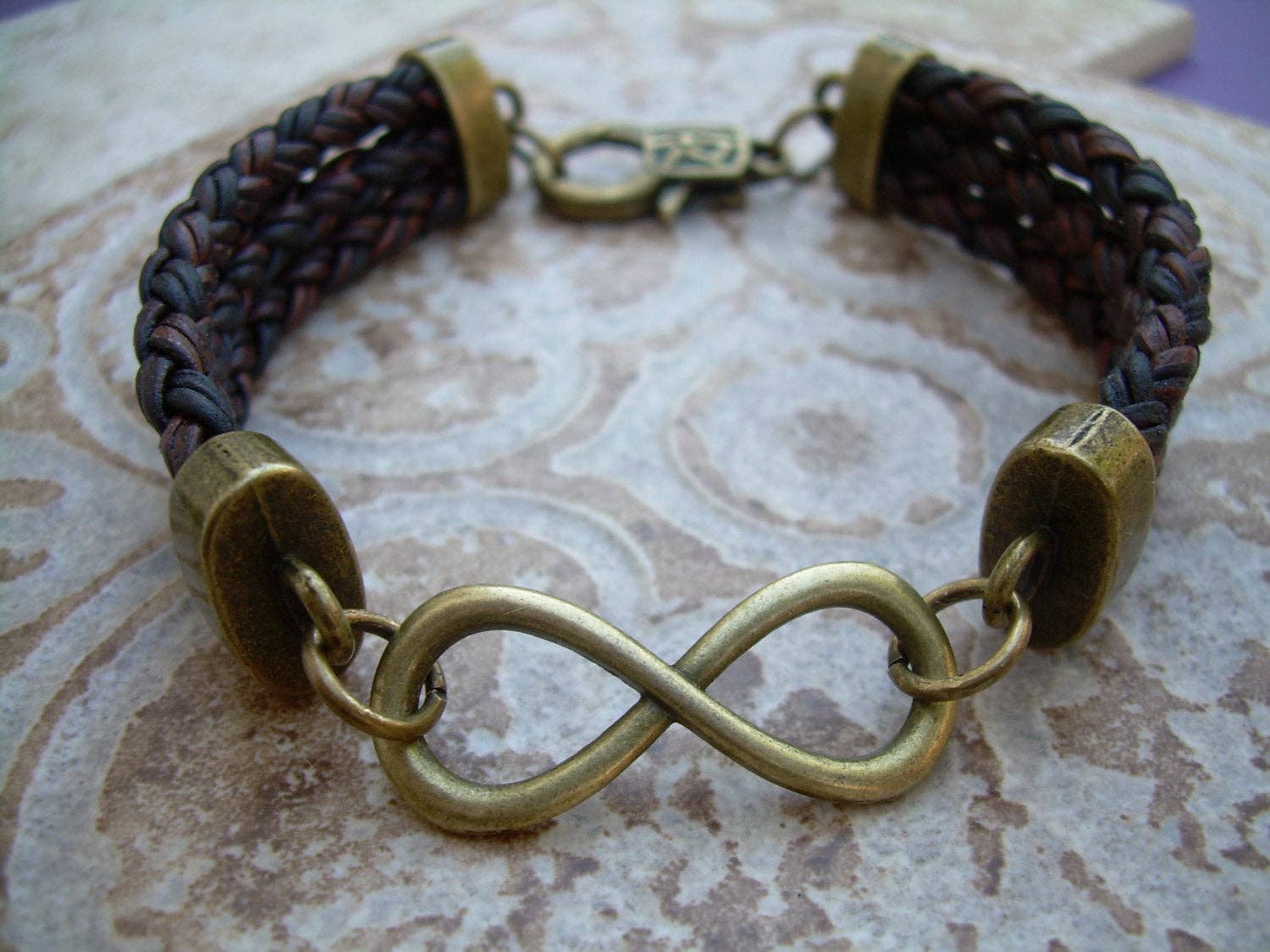 Infinity Leather Bracelet with Antique Bronze Hardware