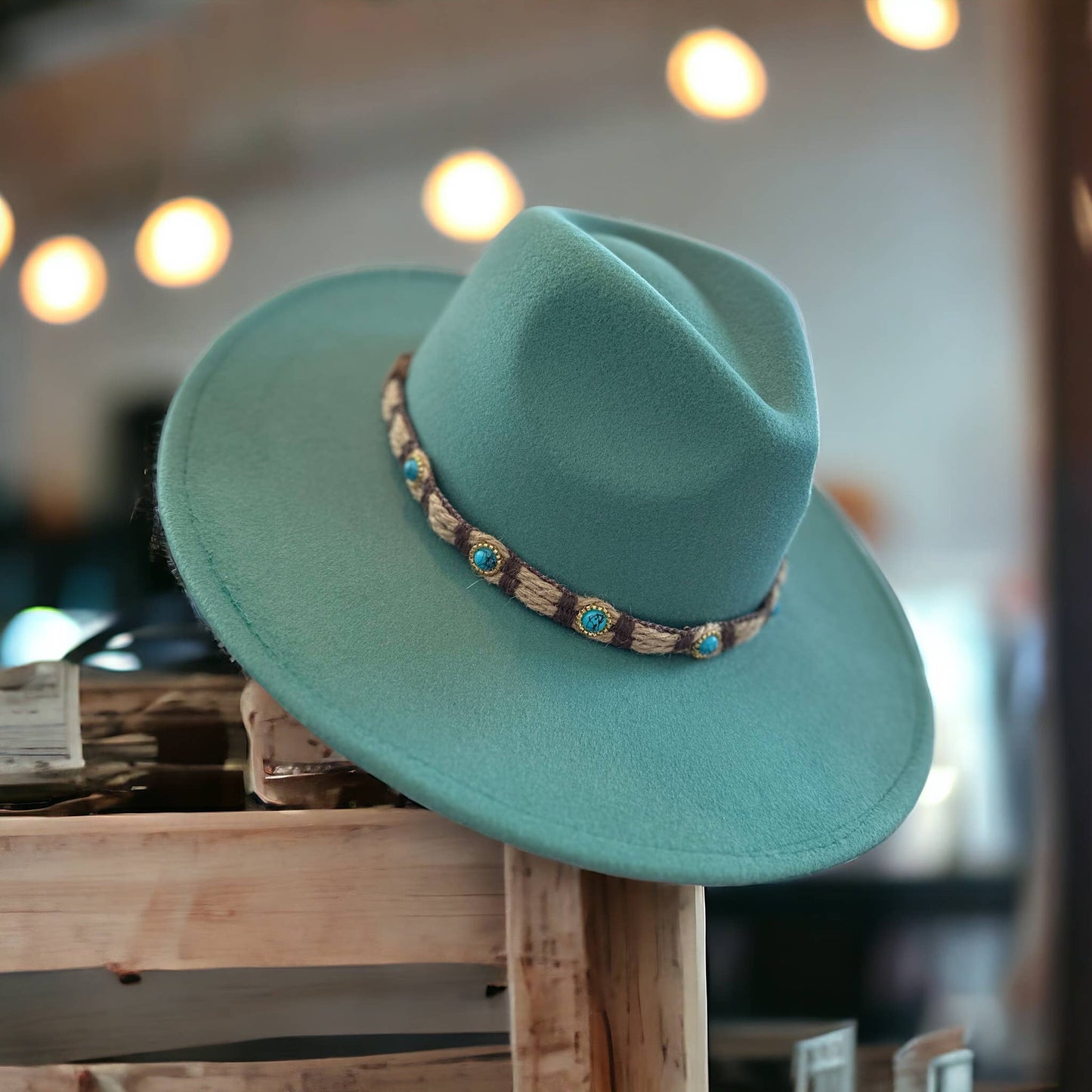 Turquoise Jute Hat Band 