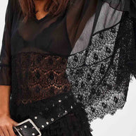 Lace Ruffle Batwing Blouse