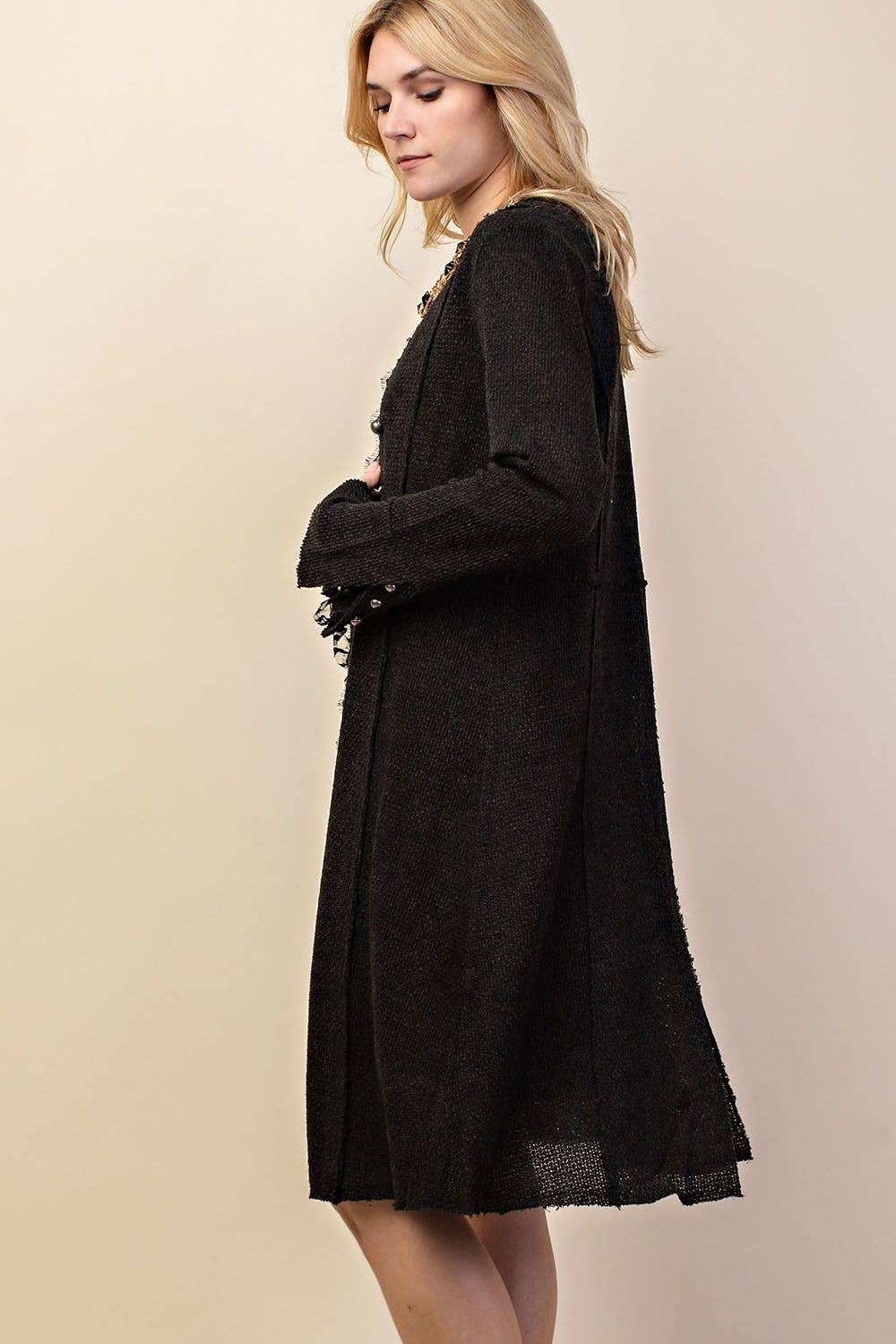 Knit Long Jacket / Cardigan With Buttons and Bell Sleeves, S-3X