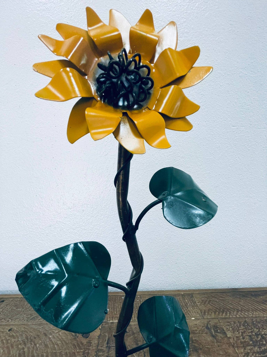 Metal Sunflower with Rock Base
