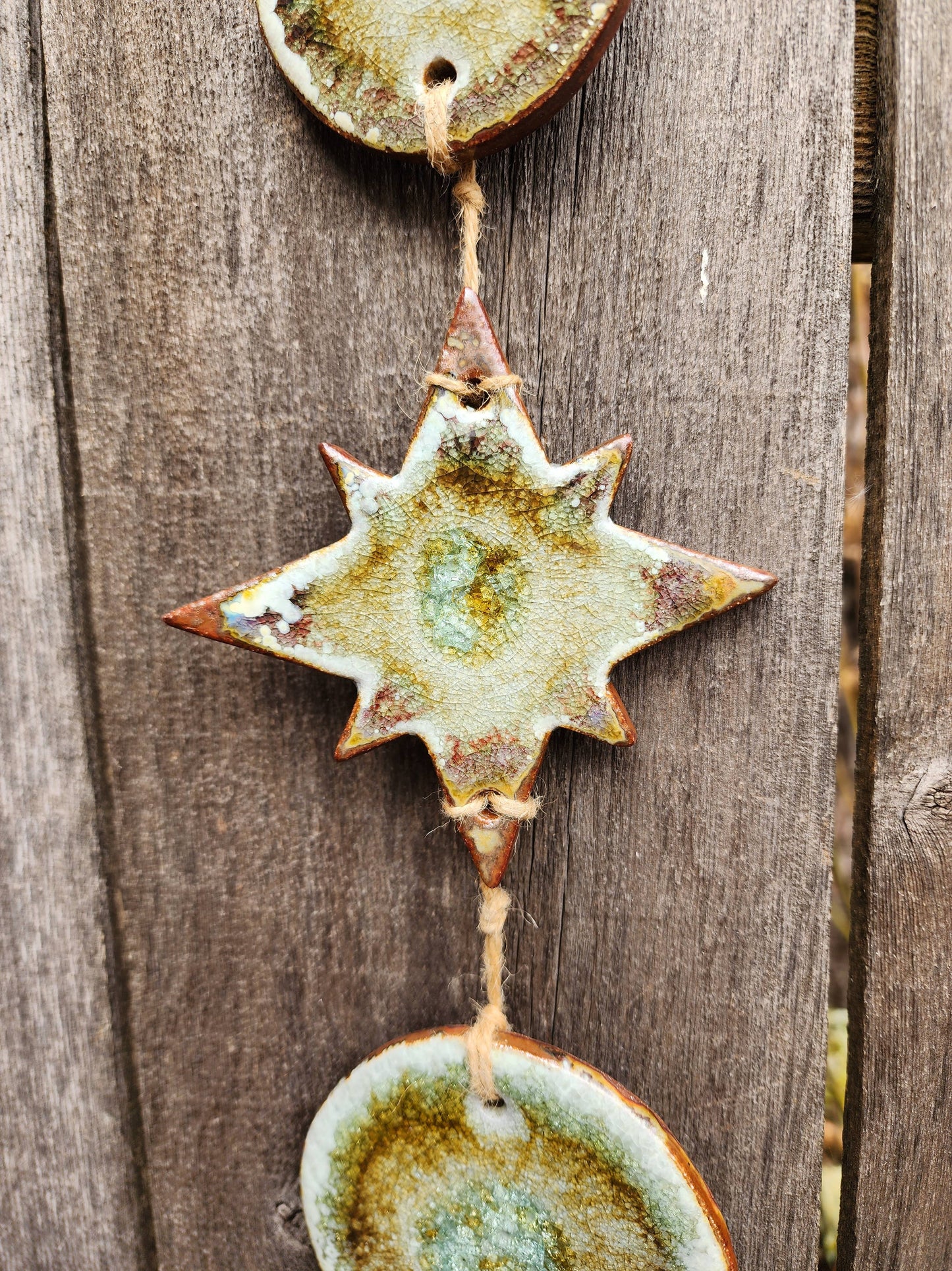 Handmade Celestial Wall Hanging, Sun Moon Stars: Black & Cream