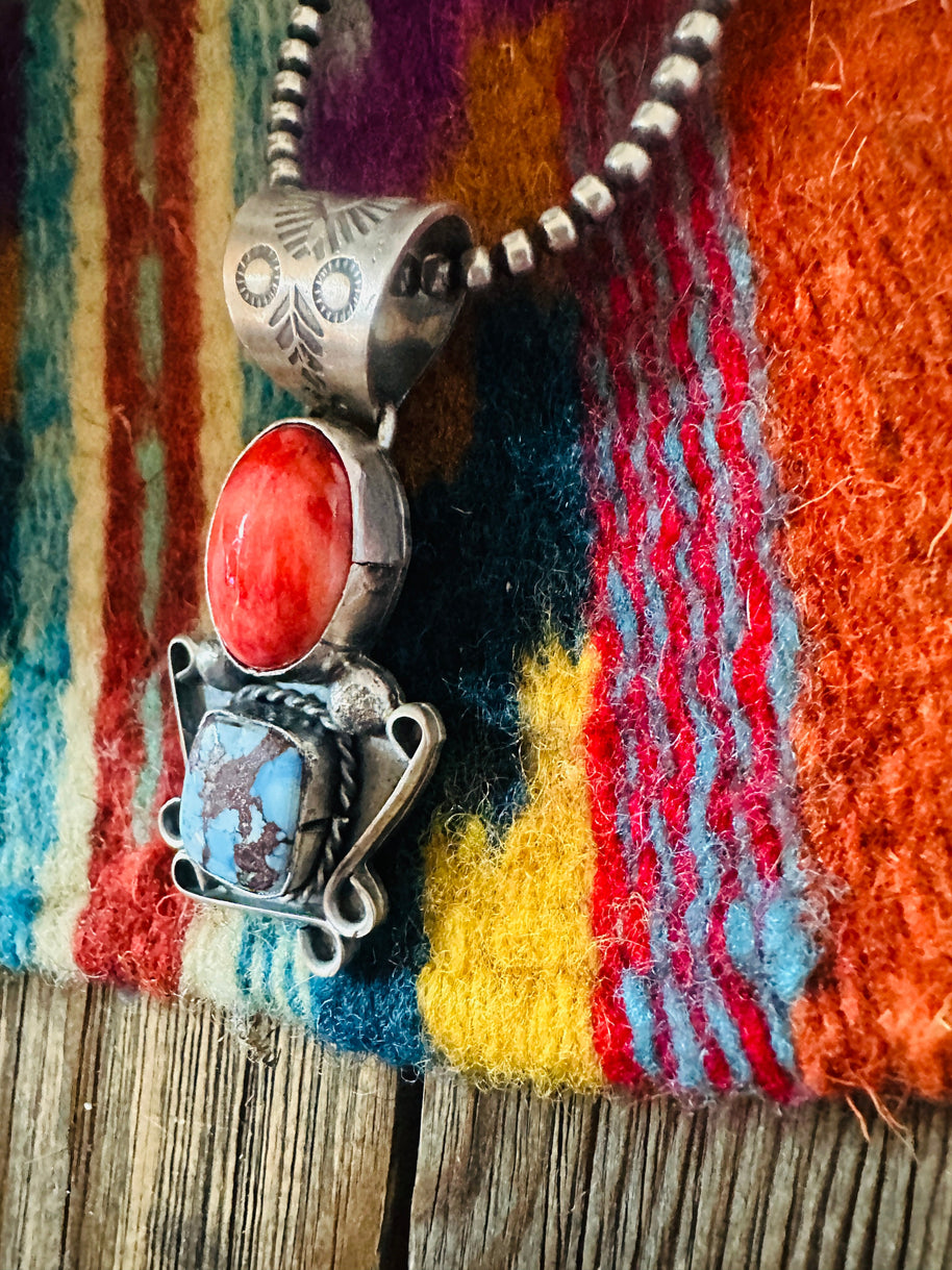 Handcrafted Sterling Silver, Spiny & Turquoise Pendant