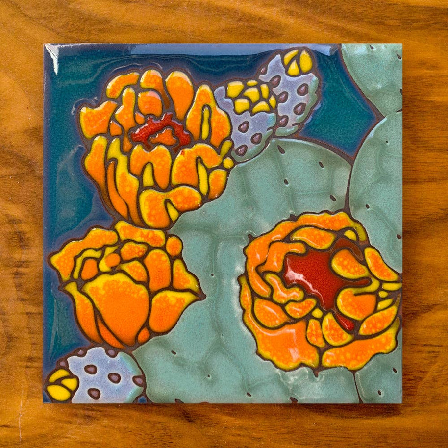 Prickly Pear Bloom Hand Glazed Art Tile Trivet, Desert Gift