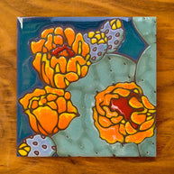 Prickly Pear Bloom Hand Glazed Art Tile Trivet, Desert Gift