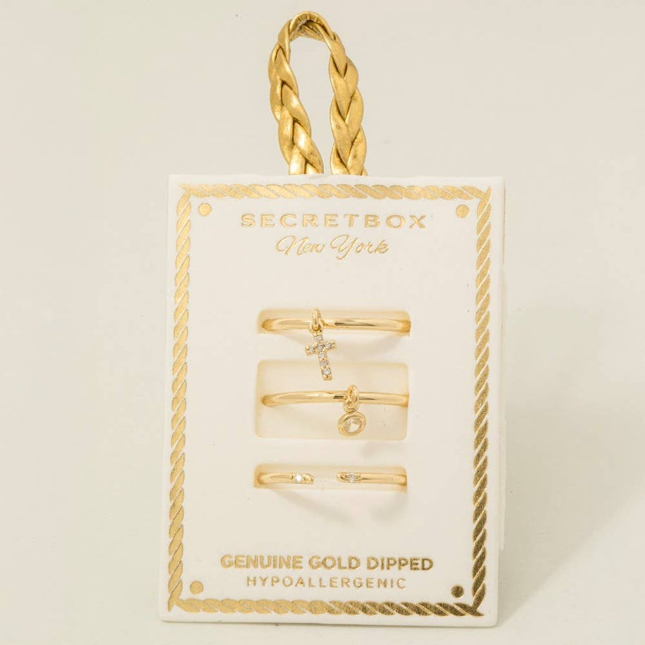 Gold Dipped 3Pc Cross Charm Rings Set