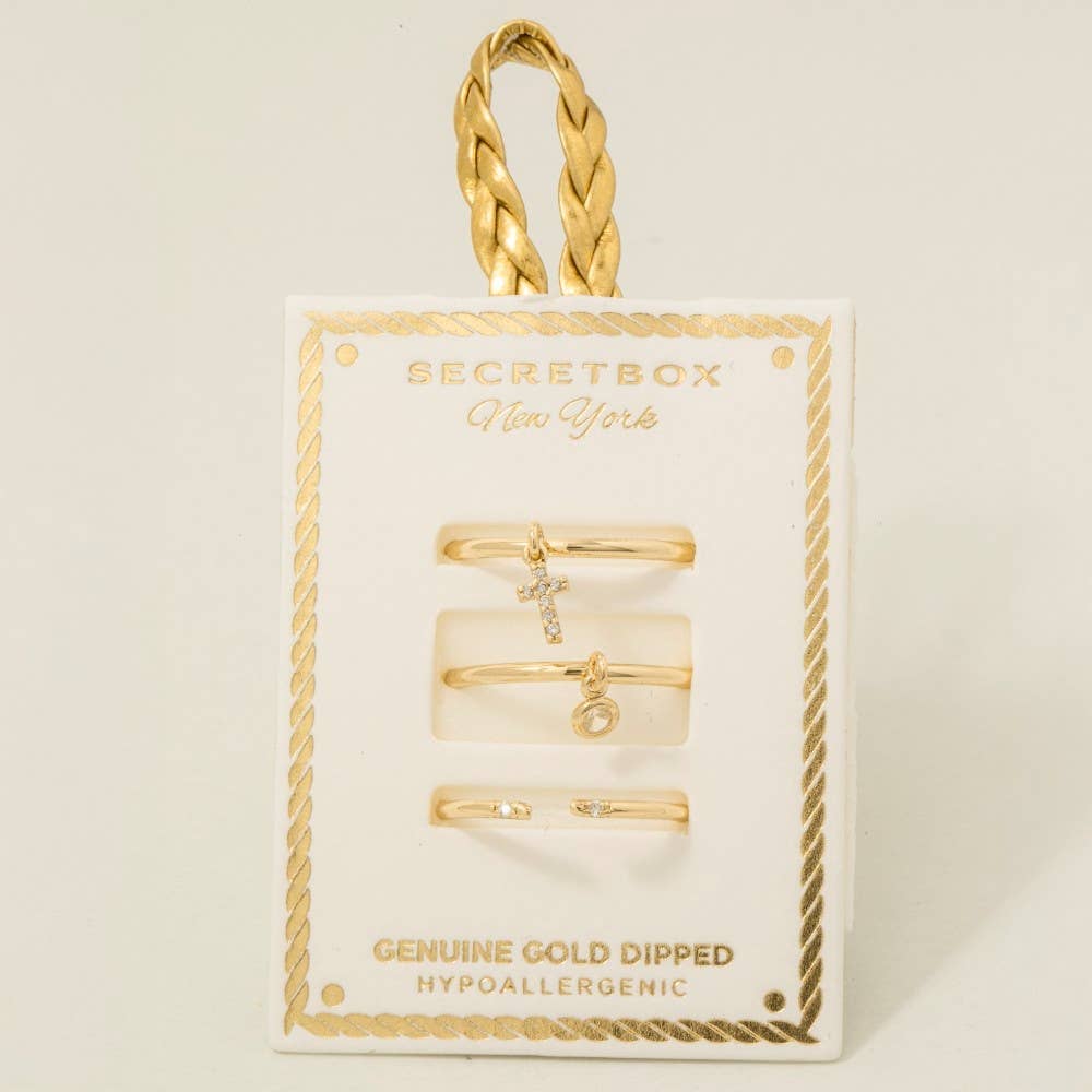 Gold Dipped 3Pc Cross Charm Rings Set