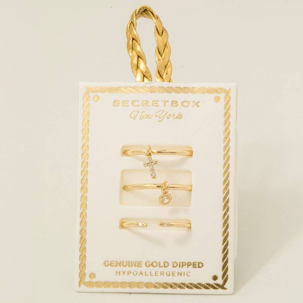Gold Dipped 3Pc Cross Charm Rings Set