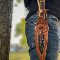 Large Damascus Knife, Round Wood Handle