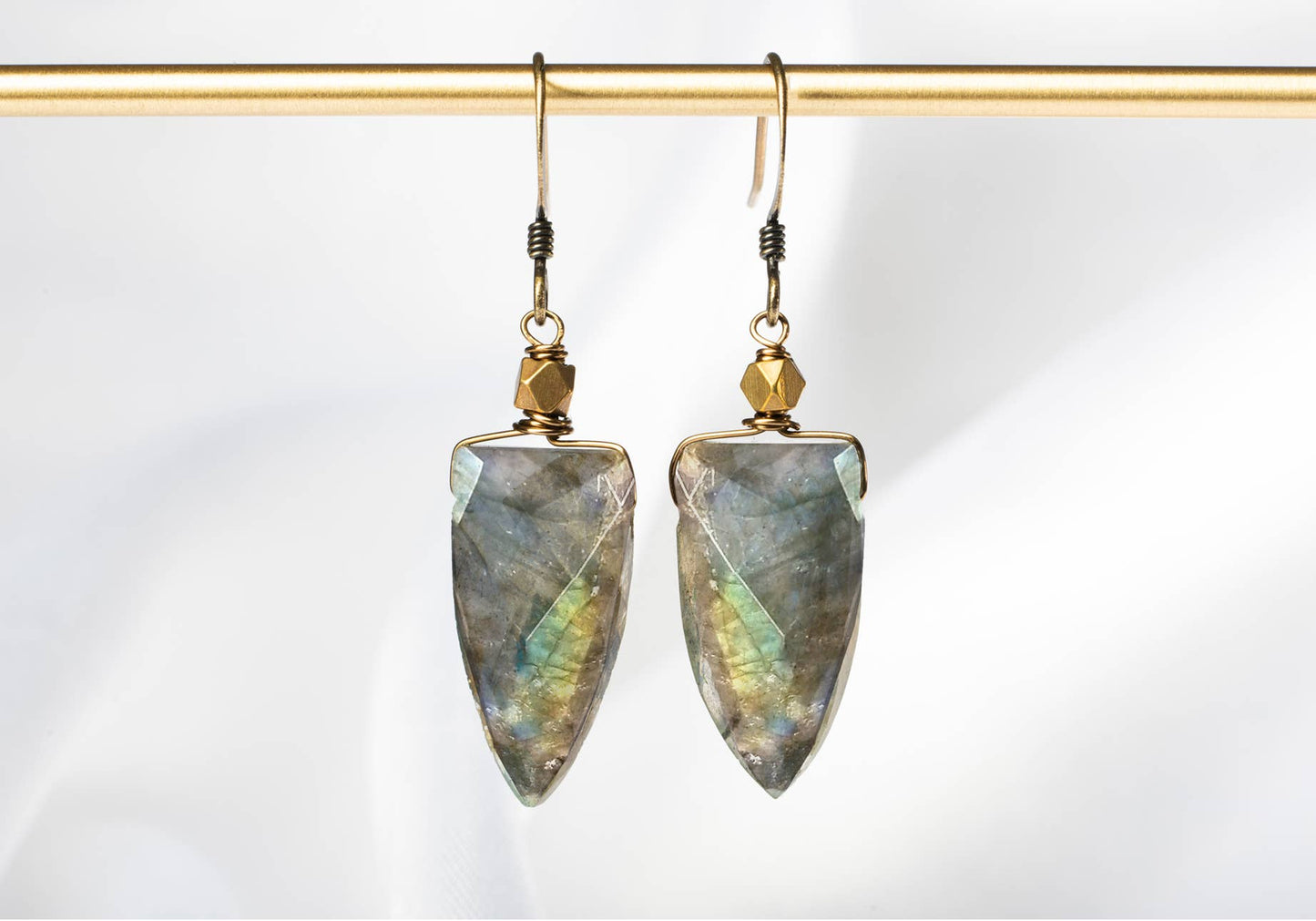 Labradorite Shield Cut Gemstone Earrings Neutral Unique