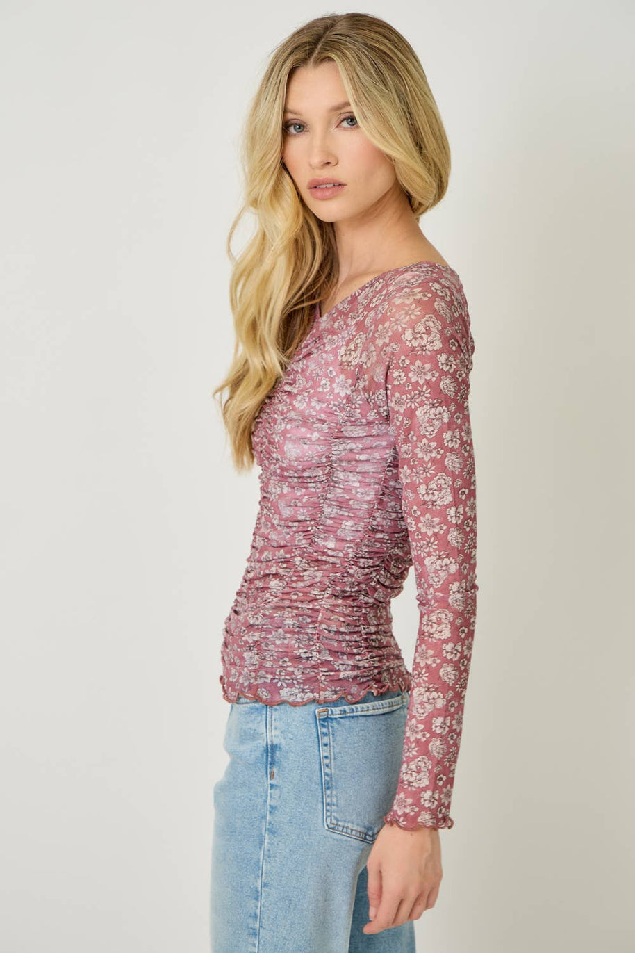 Lettuce Hem Mesh Print Top