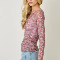 Lettuce Hem Mesh Print Top