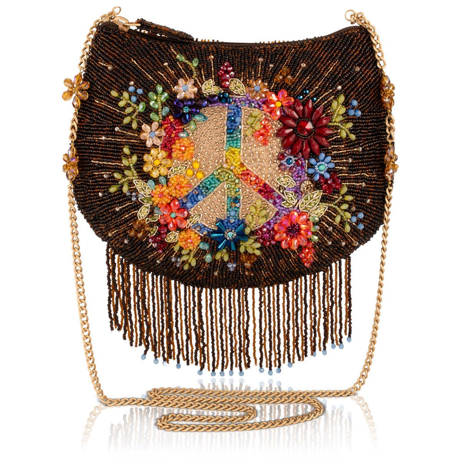 Peace & Light beaded peace sign crossbody bag