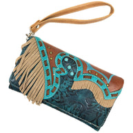 Suede Fringe Western Floral Crossbody Wallet