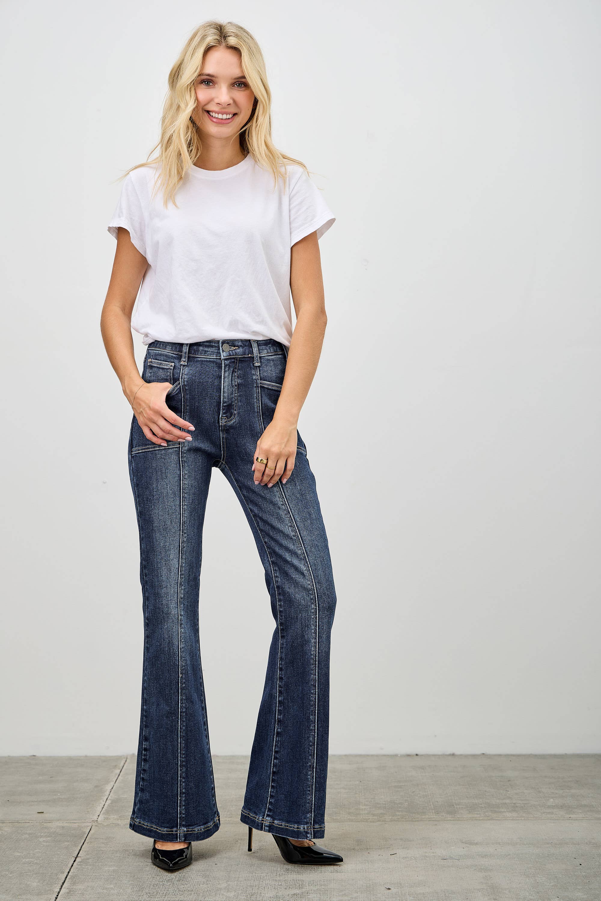 High-Rise Boot Cut Jeans Seam Detail