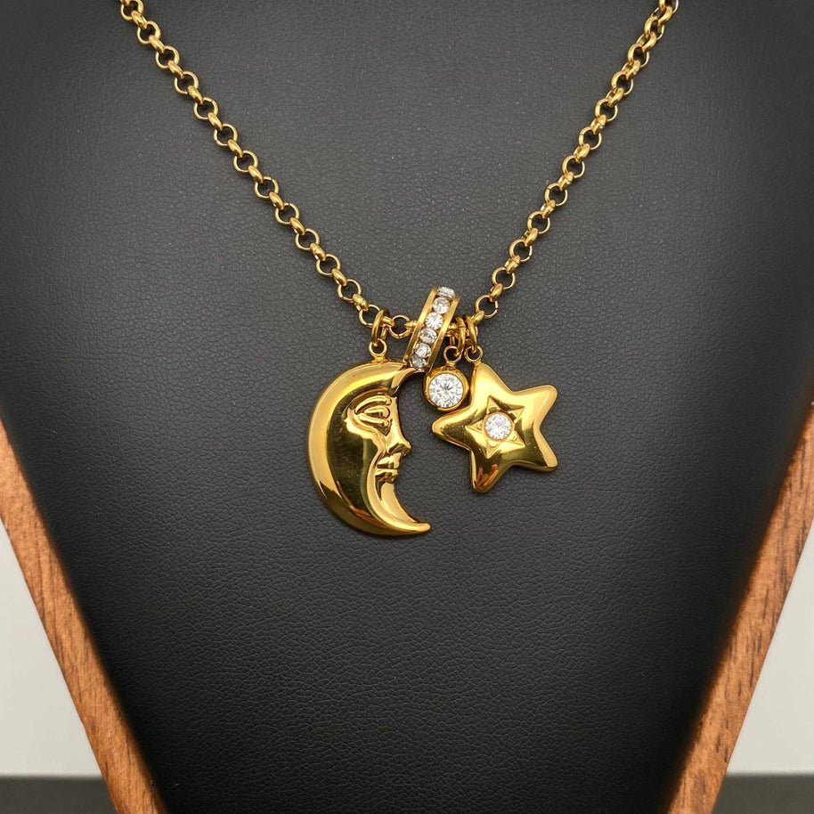 Moon & Star 18K Gold Plated S.Steel Necklace