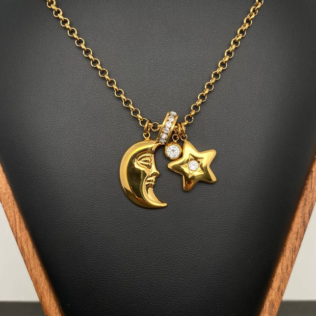 Moon & Star 18K Gold Plated S.Steel Necklace
