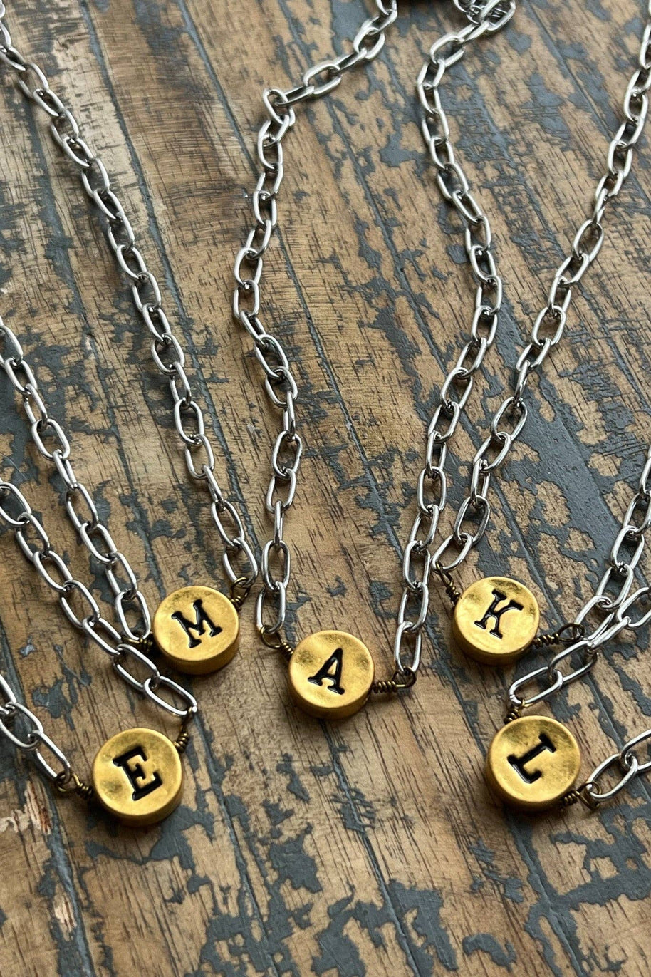 Circle Initial Pendant Necklace TWO TONE