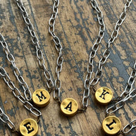 Circle Initial Pendant Necklace TWO TONE