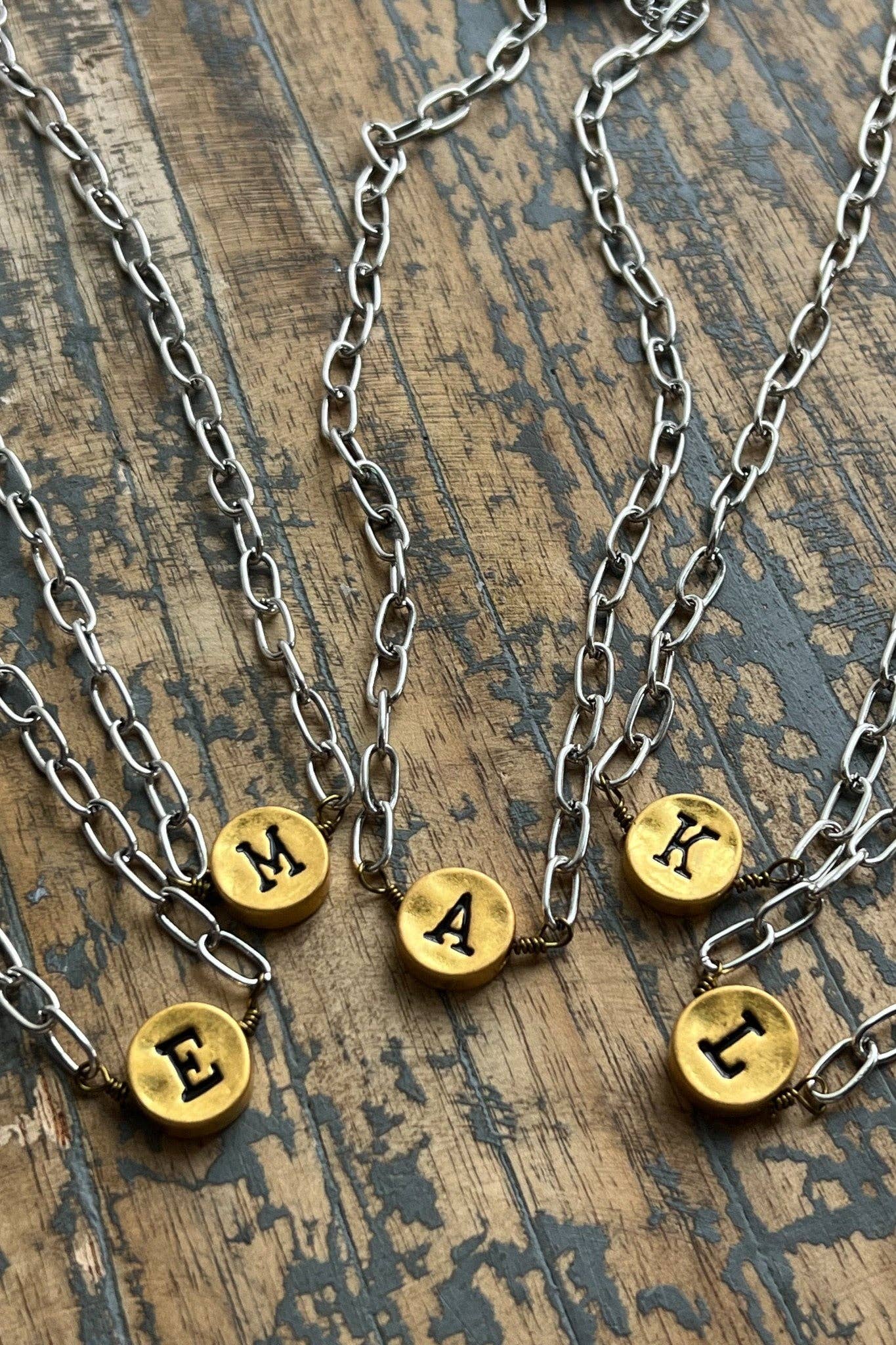 Circle Initial Pendant Necklace TWO TONE