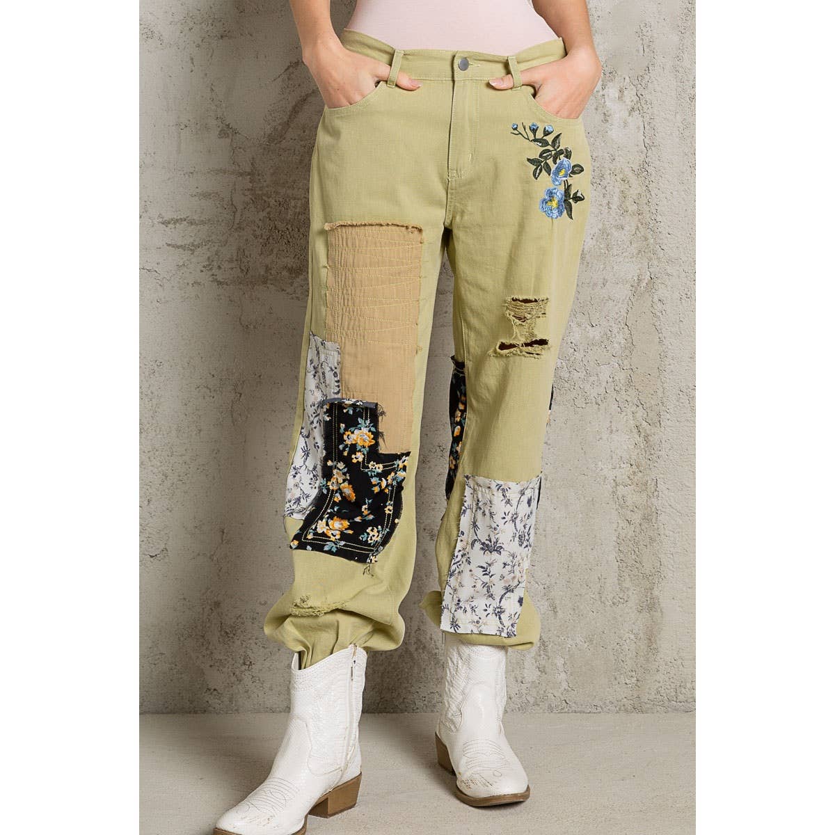 Embroidered Patchwork detail Jogger Pants