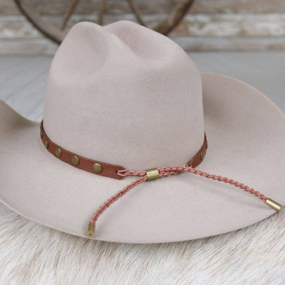 Medium Brown Studded Goat Leather Hat Band