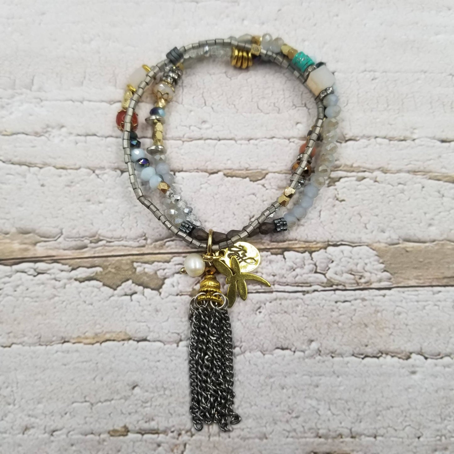 Handmade Boho Multi Layered Crystal Tassel Bracelet