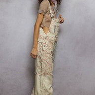 Animal Print & Floral Overalls, Cream