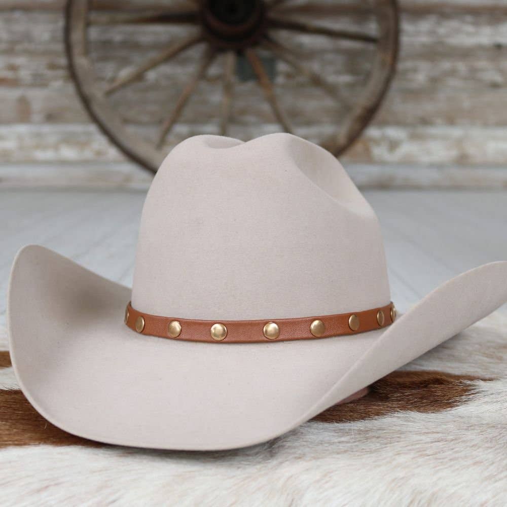 Brown Studded Goat Leather Hat Band