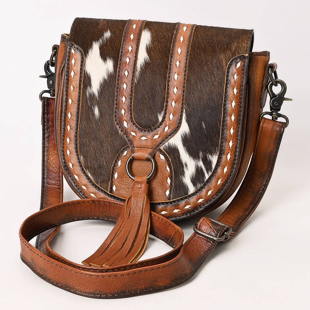Hair-On-Hide Saddle Style Crossbody Bag