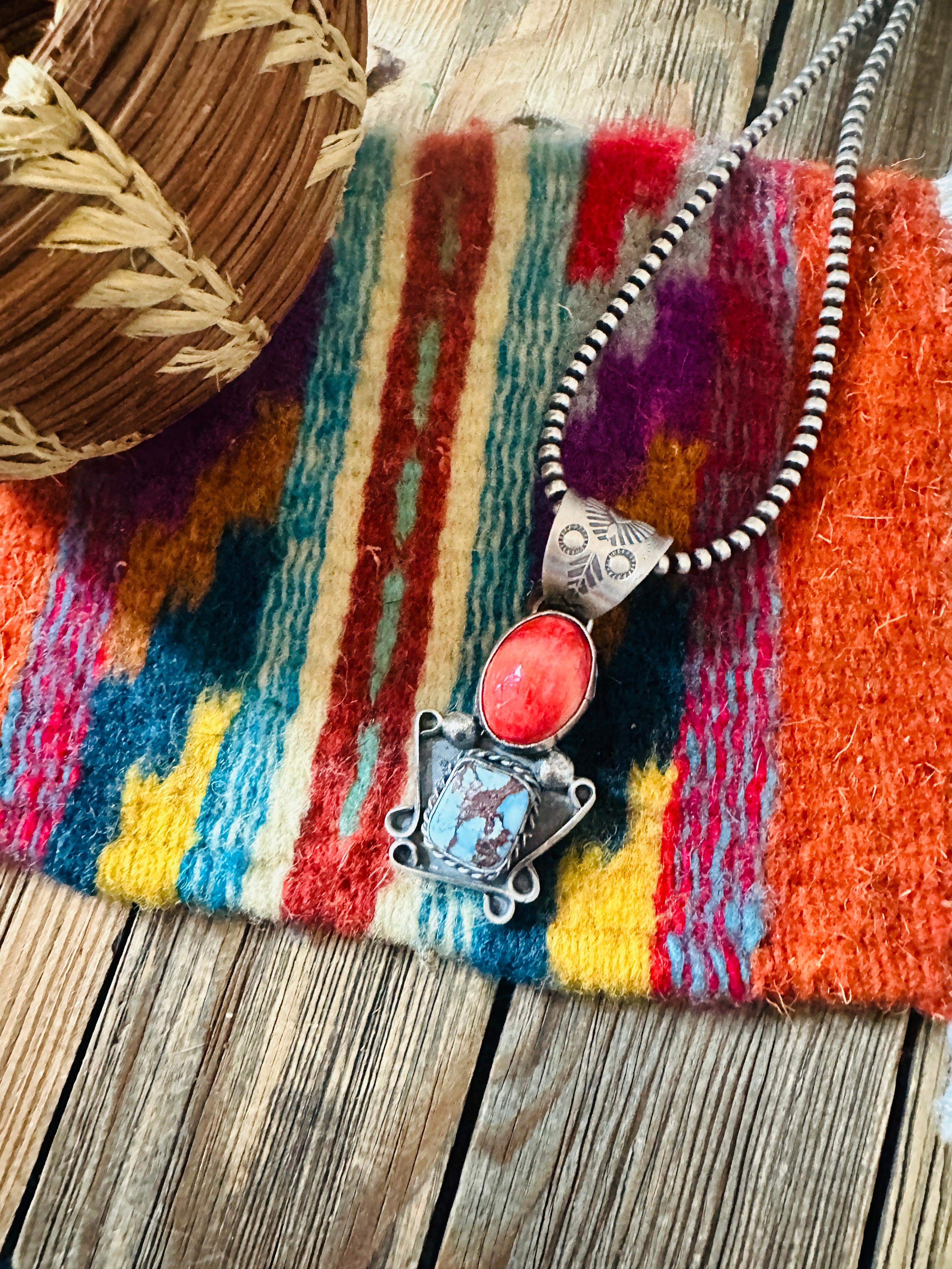 Handcrafted Sterling Silver, Spiny & Turquoise Pendant