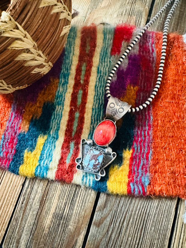Handcrafted Sterling Silver, Spiny & Turquoise Pendant