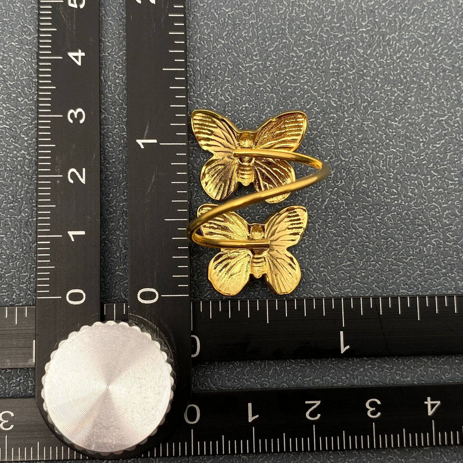 18K Gold Plated Steel Adjustable Double Butterfly Ring - FGS