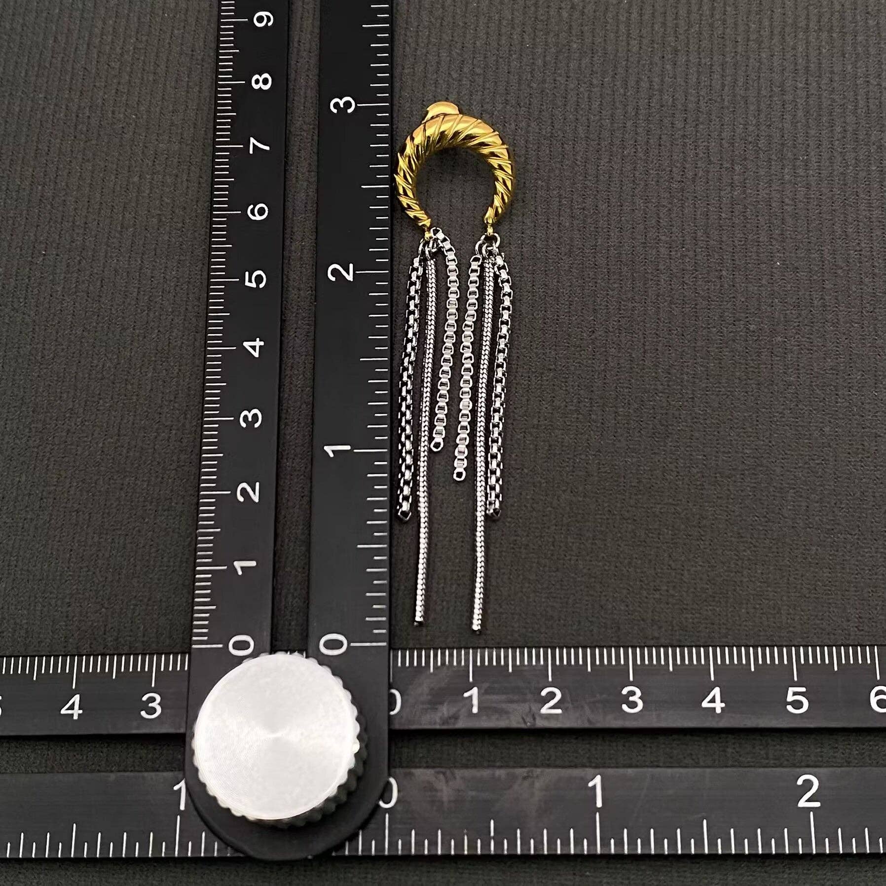18K GP Chain fringe S. Steel Moon Earrings