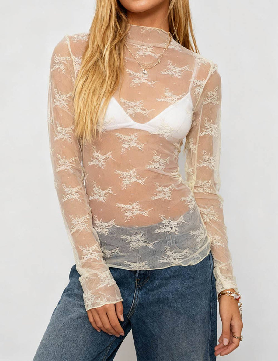 Long-Sleeve Lace Top