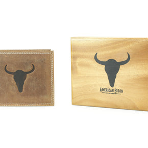 Men’s Bi-Fold Wallet with Bison Skull, Tan