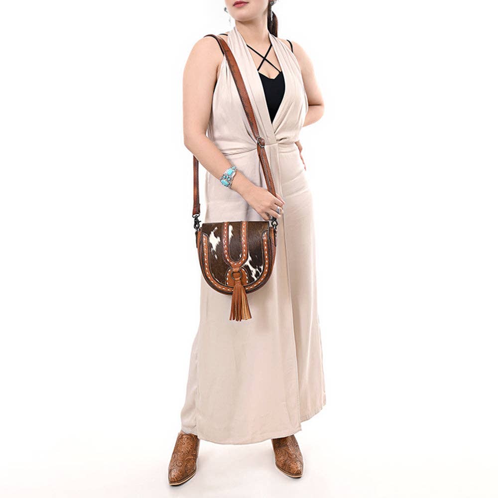 Hair-On-Hide Saddle Style Crossbody Bag