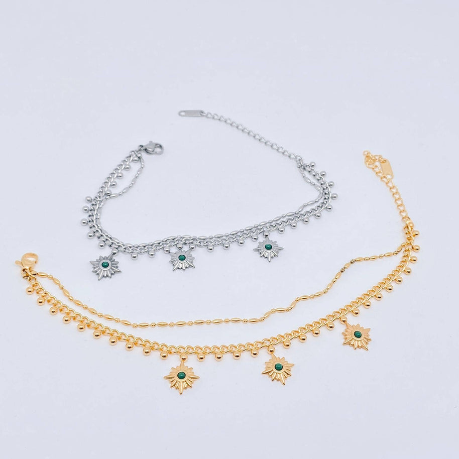Triple Stars Pendant Double Stainless Steel Chain Bracelet