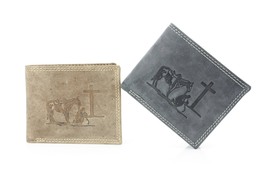 Men’s Bi-Fold Wallet with Praying Cowboy Emboss