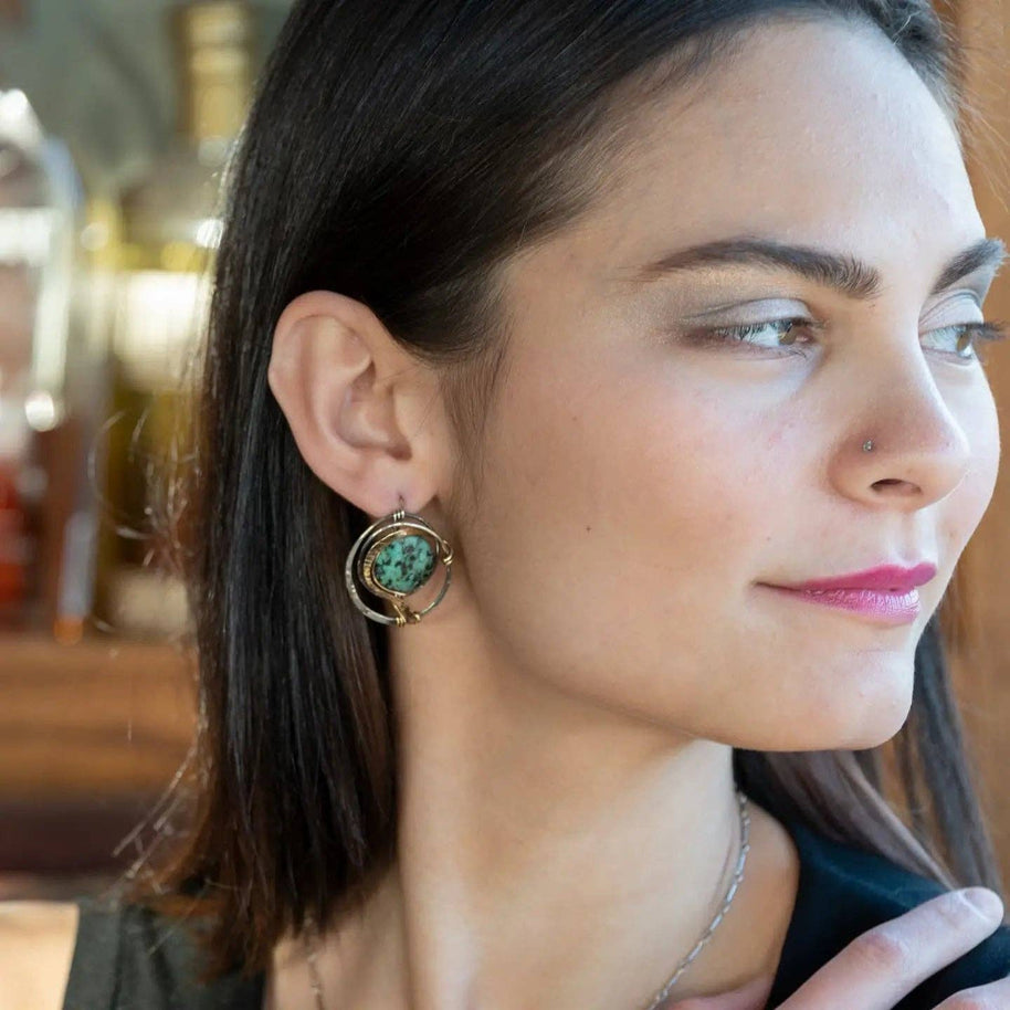 Handmade Turquoise Moon Post Earrings