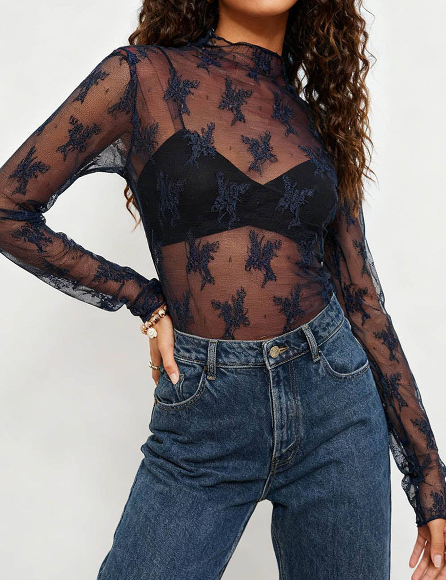 Long-Sleeve Lace Top