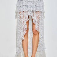 Lace Ruffle Tiered High-Low Maxi Skirt, light blue