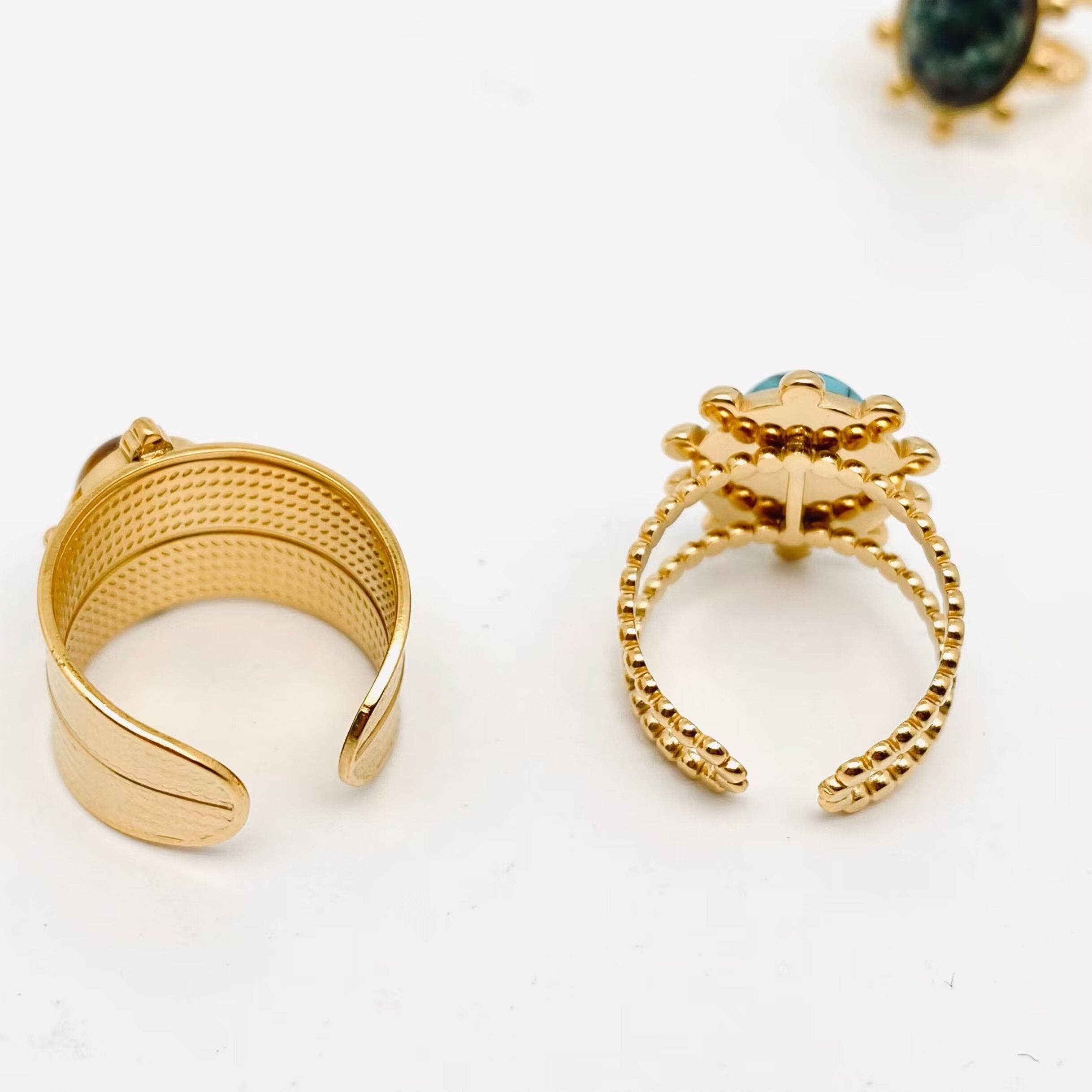 18K Gold Plated Stainless Steel Natural Stone Rings - FGS/CS