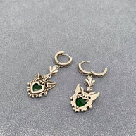 Gothic Crown Heart Charm Huggie Earrings Silver Plated